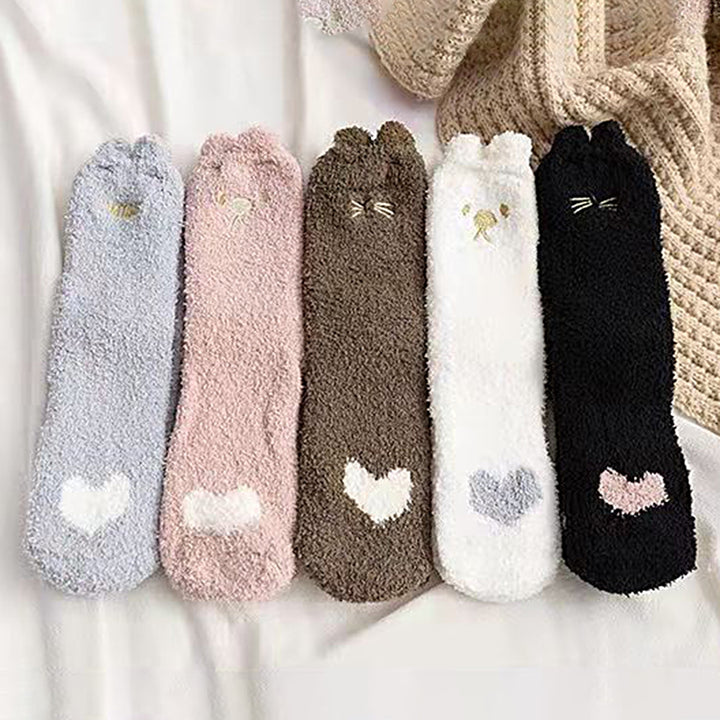 1 Pair Women Thermal Floor Socks Cute Pattern Elastic Thicken Coral Fleece Mid Socks Girls Indoor Floor Stockings for Image 10