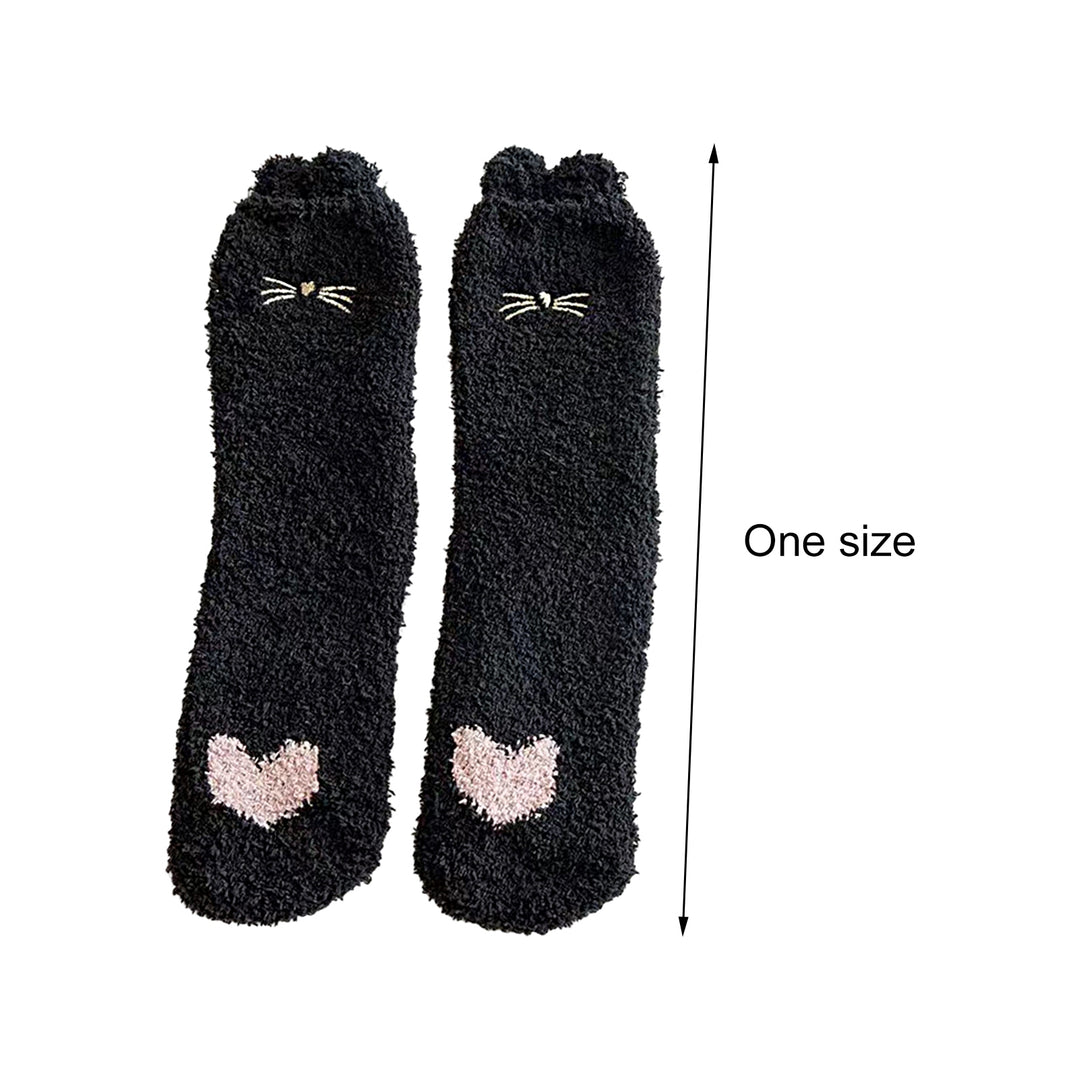 1 Pair Women Thermal Floor Socks Cute Pattern Elastic Thicken Coral Fleece Mid Socks Girls Indoor Floor Stockings for Image 11