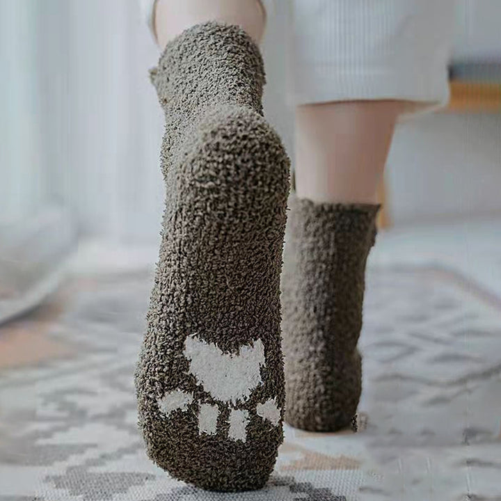 1 Pair Women Thermal Floor Socks Cute Pattern Elastic Thicken Coral Fleece Mid Socks Girls Indoor Floor Stockings for Image 12