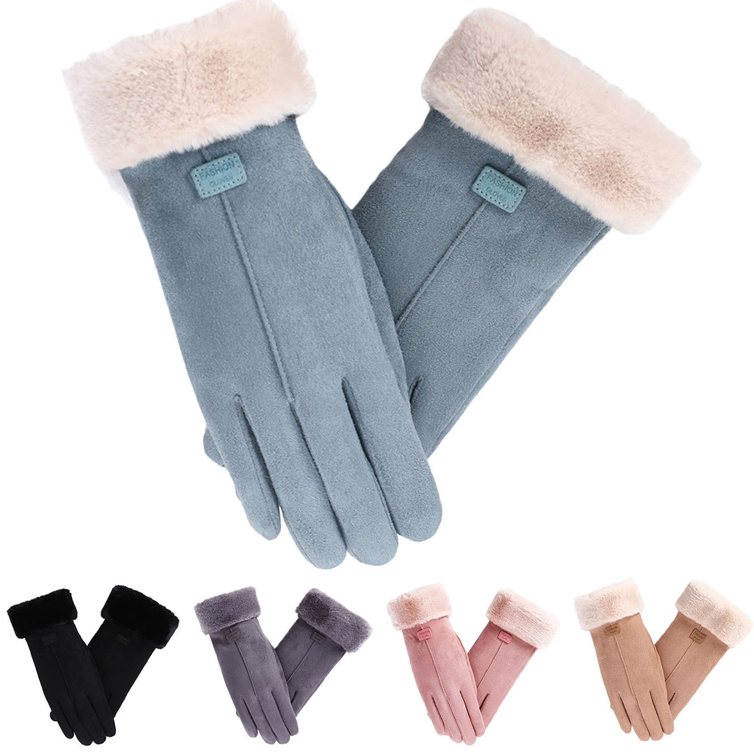 1 Pair Letter Logo Anti-slip Windproof Solid Color Suede Gloves Women Winter Fluffy Cuffs Touch Screen Driving Gloves Image 9