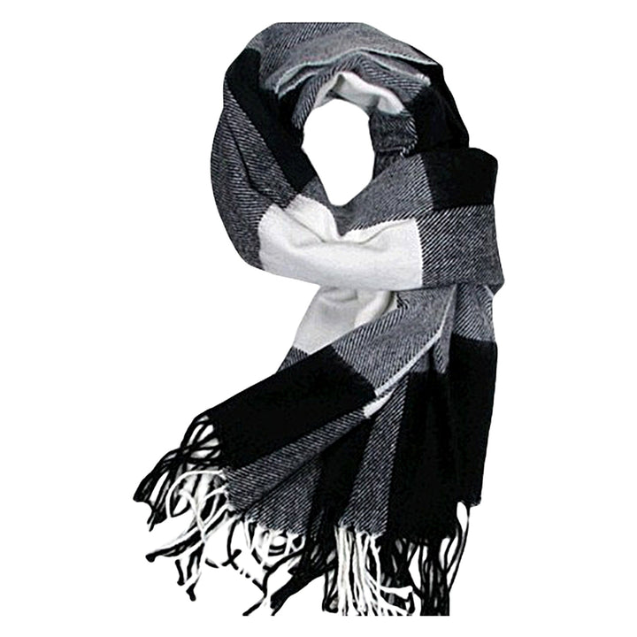 Winter Scarf Windproof Breathable Soft Contrast Color Tassel Keep Warm Patchwork English Stylish Washable Men Muffler Image 4