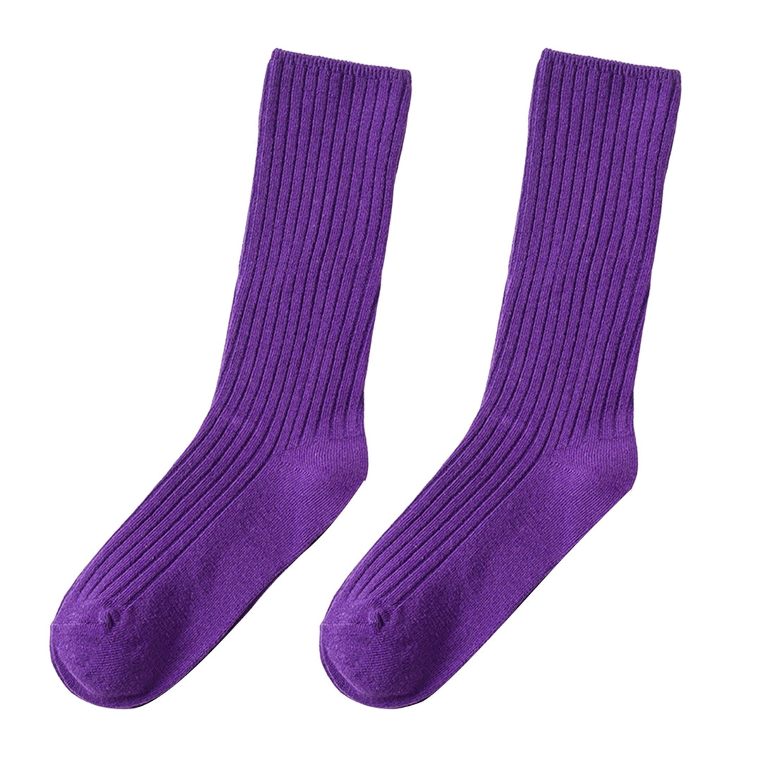 1 Pair Cotton Socks Thickened Ultra Soft Keep Warm Solid Color Autumn Winter Long Tube Knitting Pile Socks for Everyday Image 4