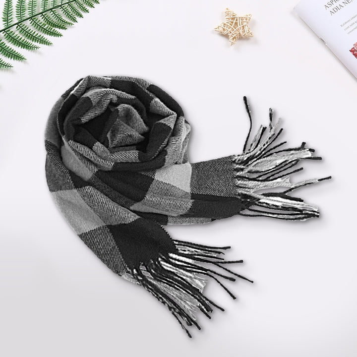 Winter Scarf Windproof Breathable Soft Contrast Color Tassel Keep Warm Patchwork English Stylish Washable Men Muffler Image 9