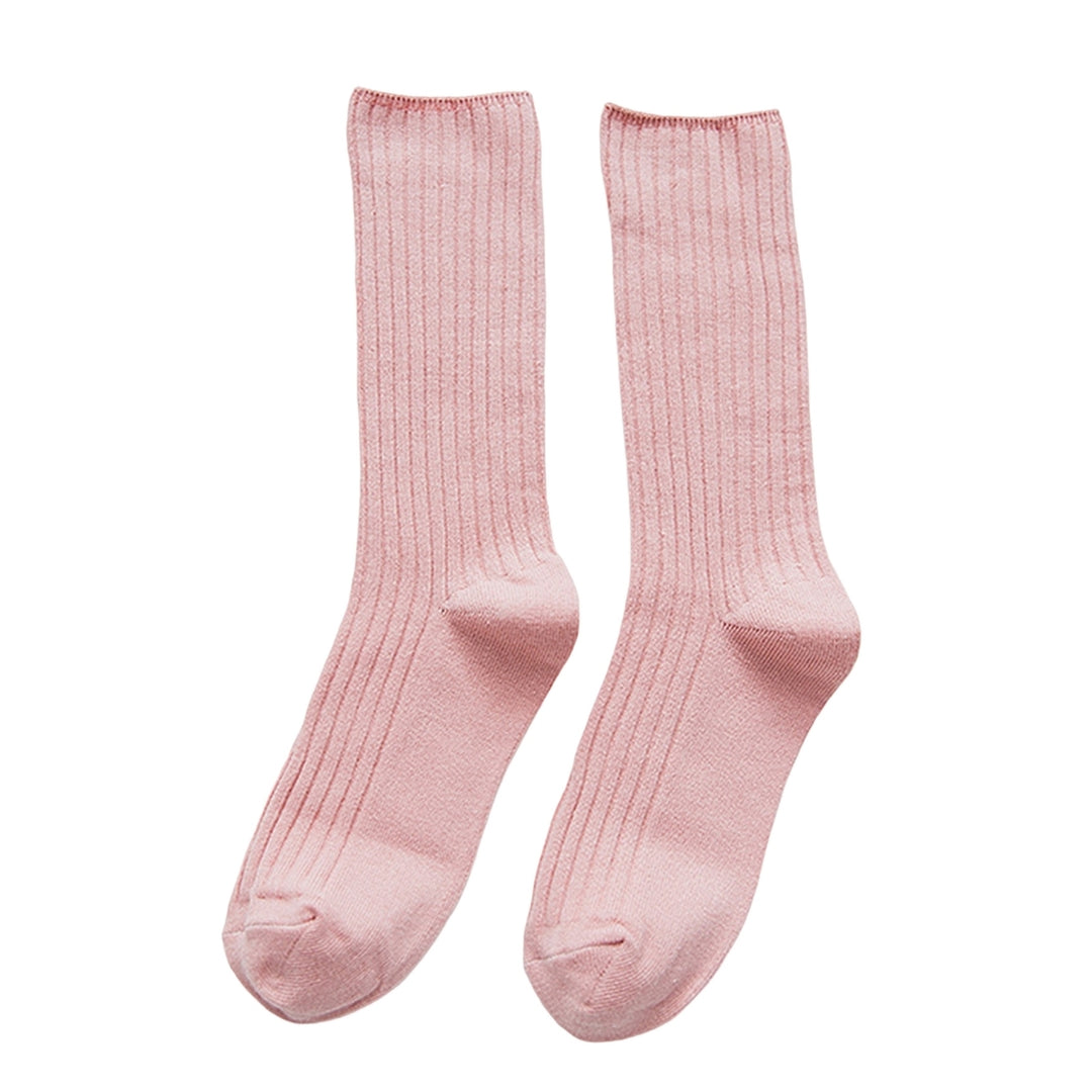 1 Pair Cotton Socks Thickened Ultra Soft Keep Warm Solid Color Autumn Winter Long Tube Knitting Pile Socks for Everyday Image 4