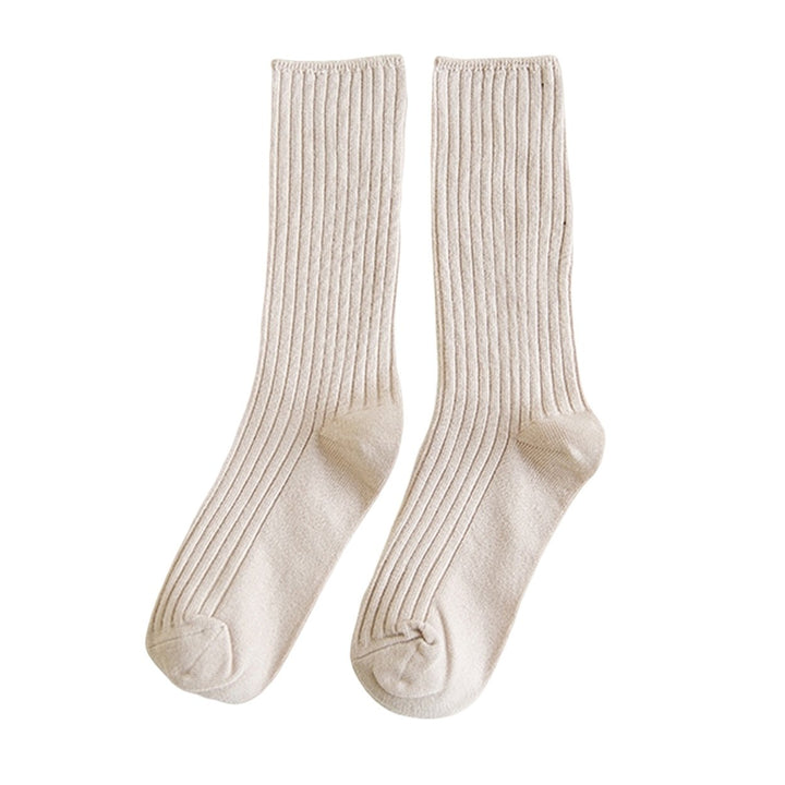 1 Pair Cotton Socks Thickened Ultra Soft Keep Warm Solid Color Autumn Winter Long Tube Knitting Pile Socks for Everyday Image 1
