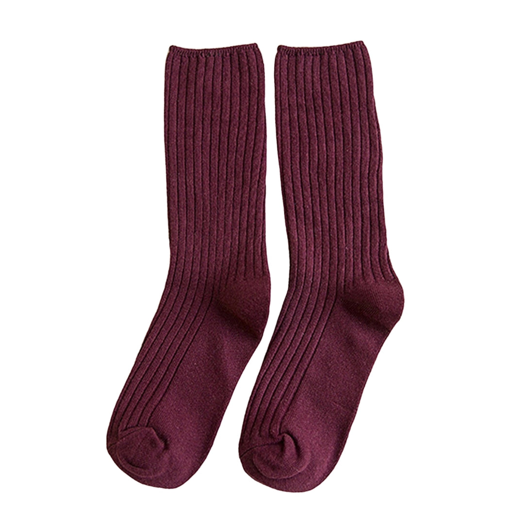 1 Pair Cotton Socks Thickened Ultra Soft Keep Warm Solid Color Autumn Winter Long Tube Knitting Pile Socks for Everyday Image 10