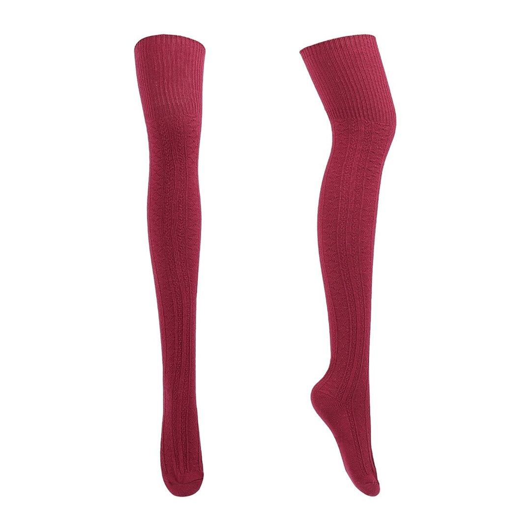 1 Pair Women Socks Jacquard Thigh High Over Knee Stockings Stretchy Japanese Style Autumn Winter Socks for Daily Wear Image 1