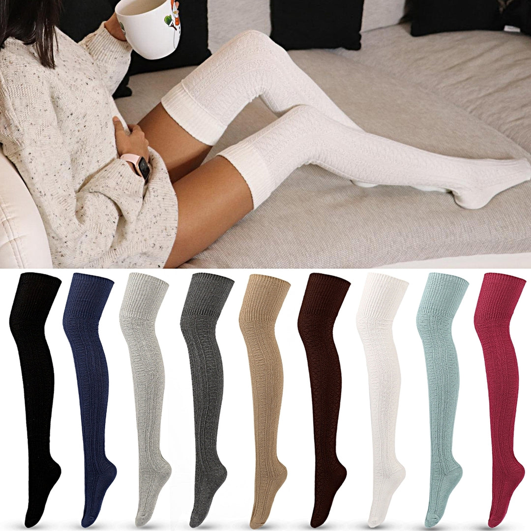 1 Pair Women Socks Jacquard Thigh High Over Knee Stockings Stretchy Japanese Style Autumn Winter Socks for Daily Wear Image 11