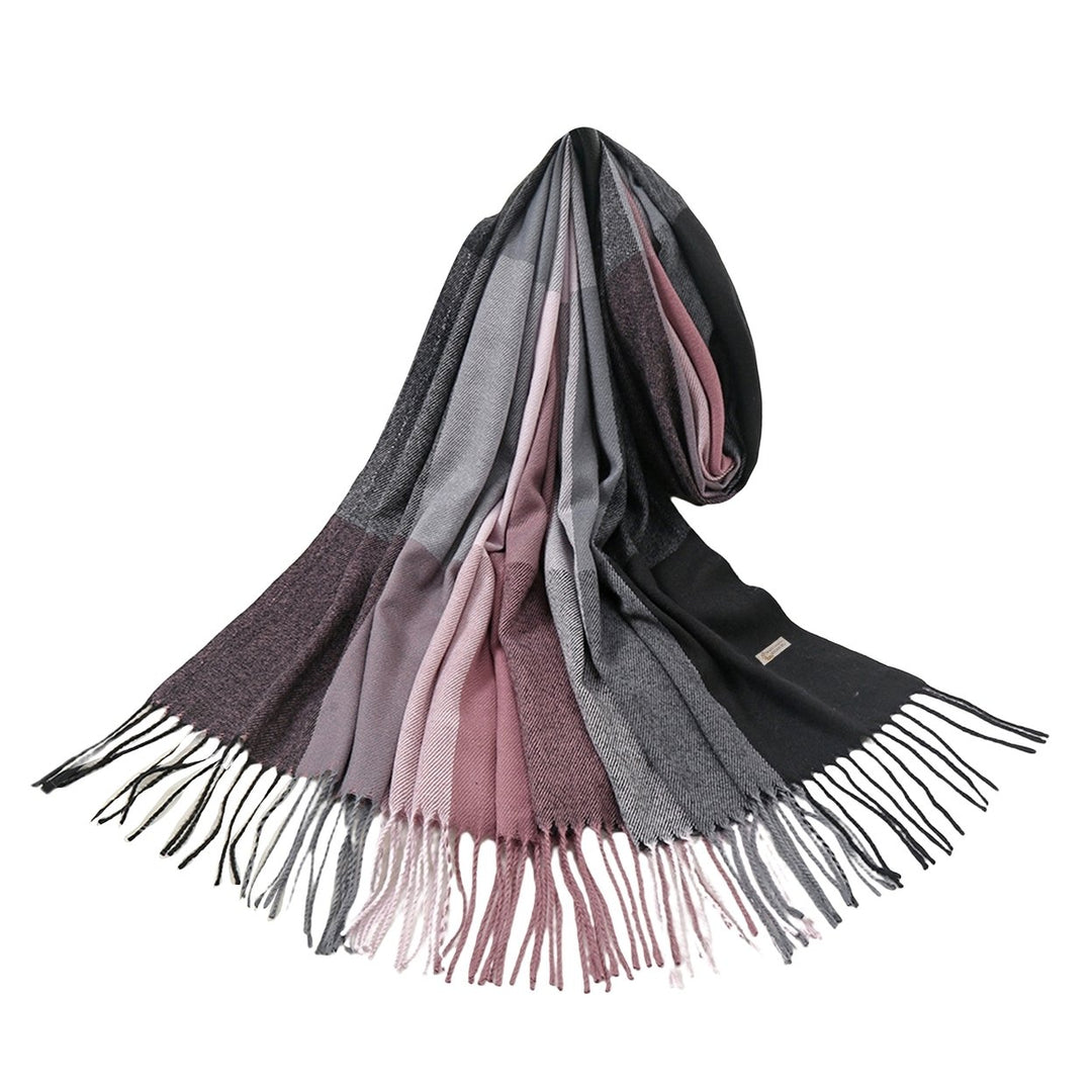 Women Shawl Color Block Tassels Fine Touch Fringe Imitation Cashmere Windproof Long Thermal Scarf Wrap for Spring Autumn Image 1