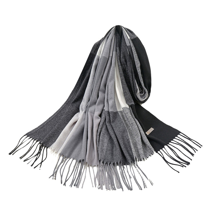 Women Shawl Color Block Tassels Fine Touch Fringe Imitation Cashmere Windproof Long Thermal Scarf Wrap for Spring Autumn Image 4