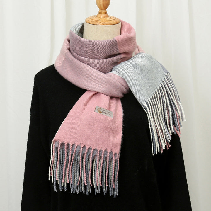 Women Shawl Color Block Tassels Fine Touch Fringe Imitation Cashmere Windproof Long Thermal Scarf Wrap for Spring Autumn Image 11