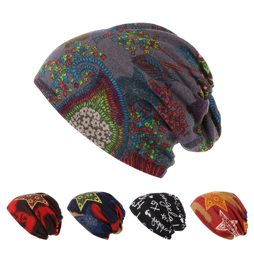 Winter Women Hat Fashion Print Stretchy Multipurpose Fine Stitching Windproof Brimless Scarf Cap for Daily Wear Image 1