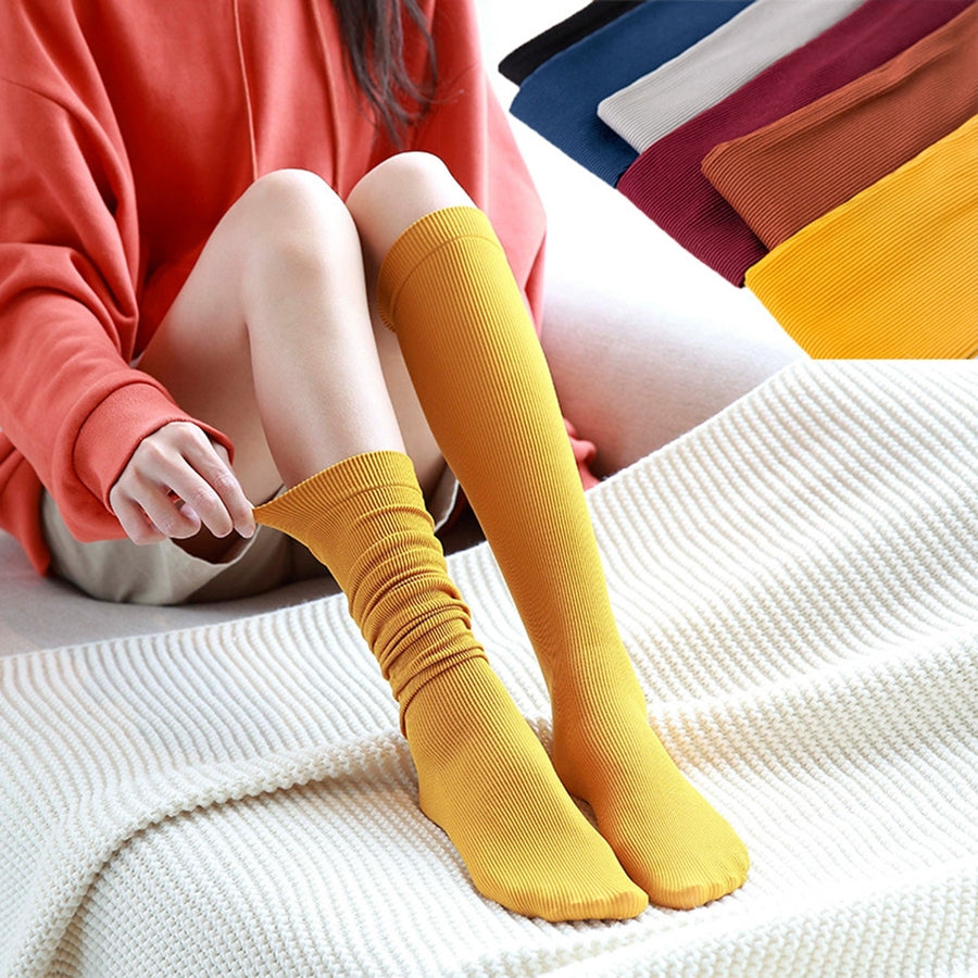 1 Pair Winter Stockings Slim Fit Knitting Solid Color High Elasticity Anti-shrink Warm Breathable Casual Winter Pile Image 1