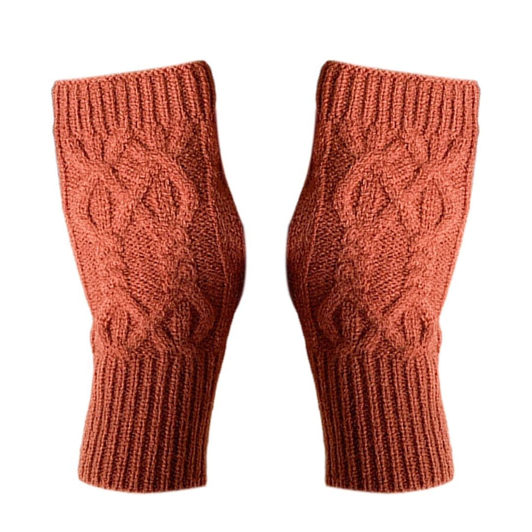 1 Pair Solid Color Ribbed Cuffs Thumbhole Design Knitted Gloves Unisex Korean Style Half-finger Mittens Arm Warmers Image 3