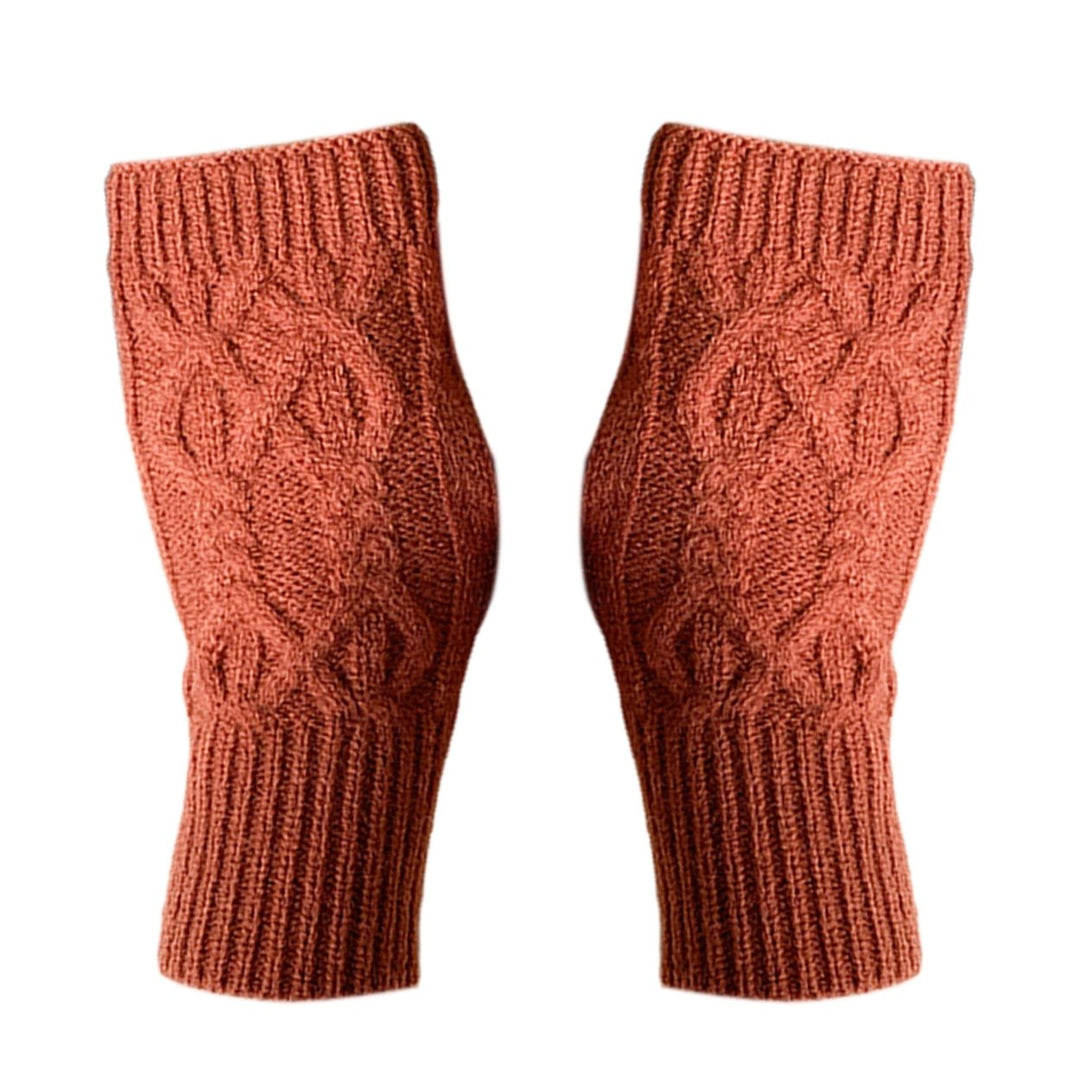 1 Pair Solid Color Ribbed Cuffs Thumbhole Design Knitted Gloves Unisex Korean Style Half-finger Mittens Arm Warmers Image 1