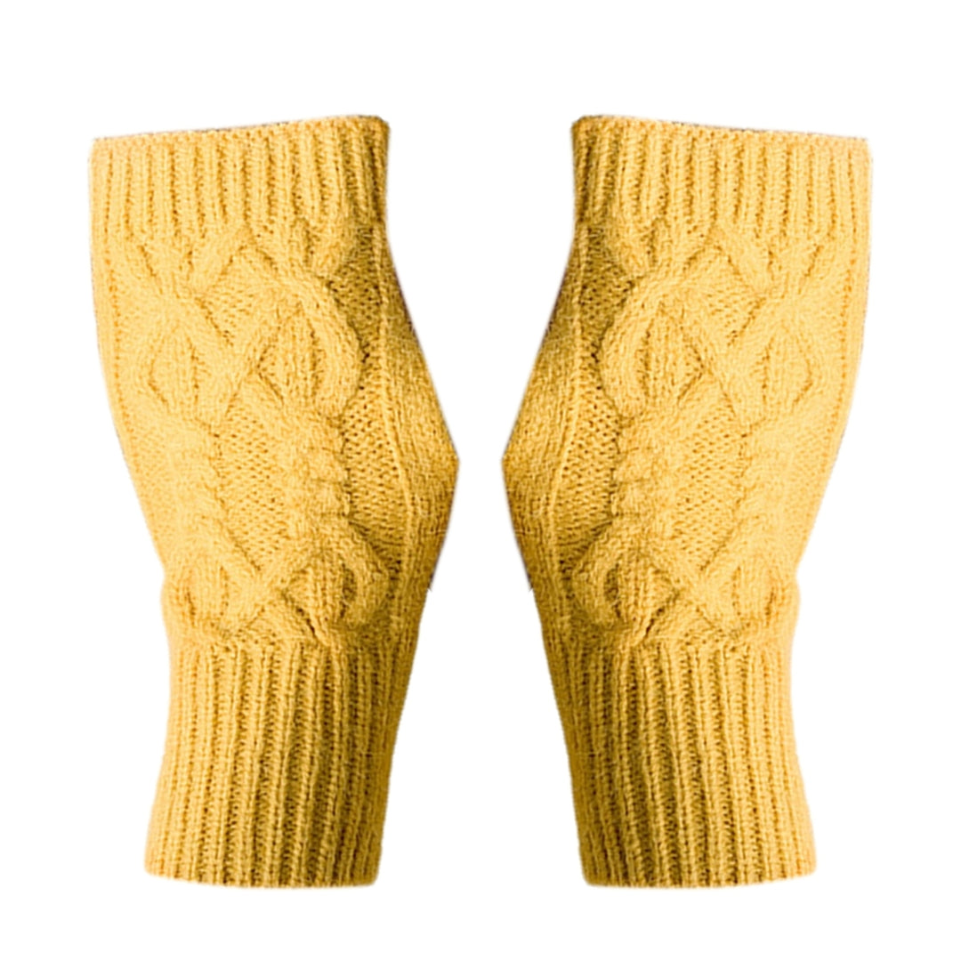 1 Pair Solid Color Ribbed Cuffs Thumbhole Design Knitted Gloves Unisex Korean Style Half-finger Mittens Arm Warmers Image 6