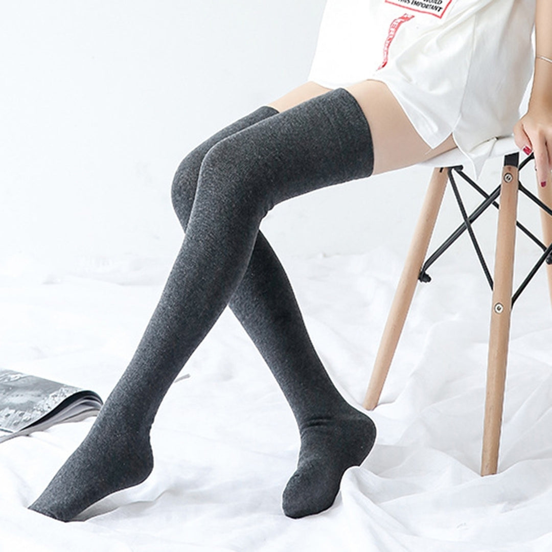 1 Pair Women Socks Thigh High Anti-slip Silicone Solid Color Stockings Autumn Winter Good Stretch Long Tube Stockings Image 9