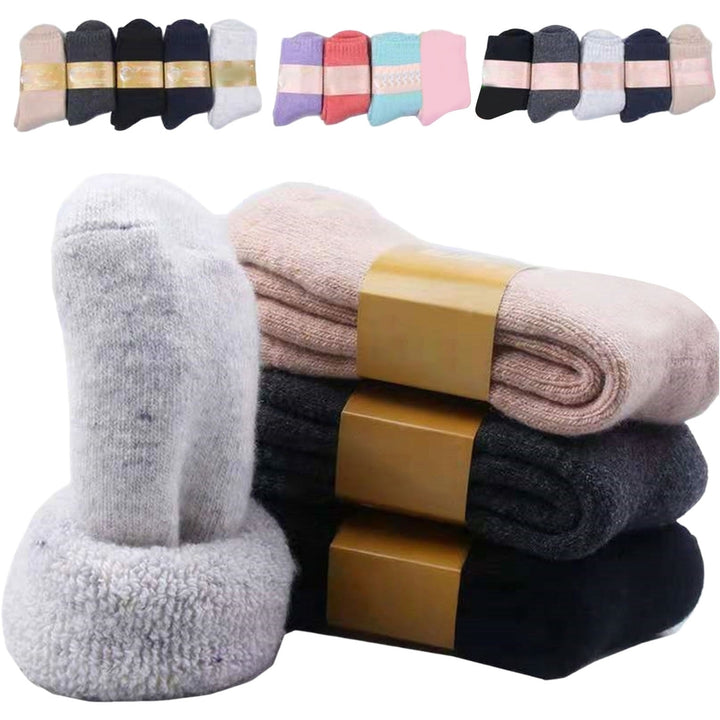 1 Pair Mid-Tube Ribbed Cuffs High Elastic Fleece Lining Unisex Socks Faux Wool Knitted Solid Color Warm Crew Socks Image 1