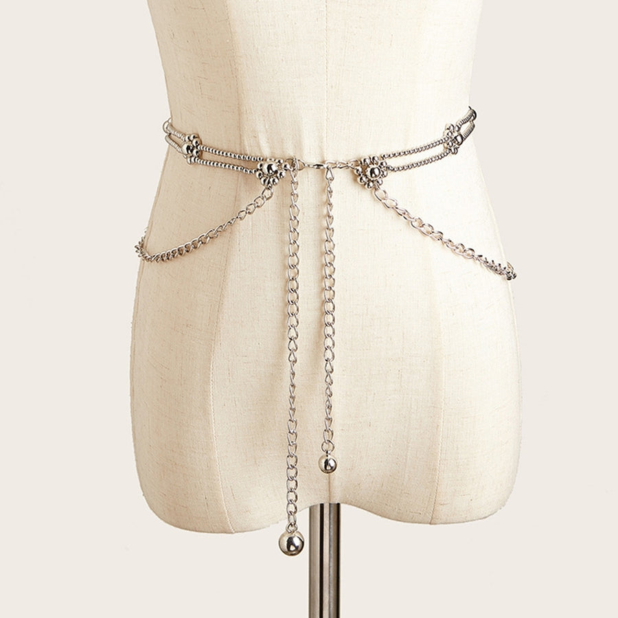 Women Waist Chain Tassel Chain Layered Solid Color Adjustable Decorate Flower Shape Elegant Skirt Lady Waist Strap for Image 1