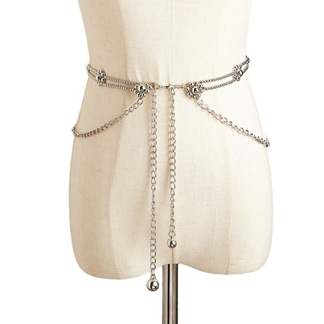 Women Waist Chain Tassel Chain Layered Solid Color Adjustable Decorate Flower Shape Elegant Skirt Lady Waist Strap for Image 4