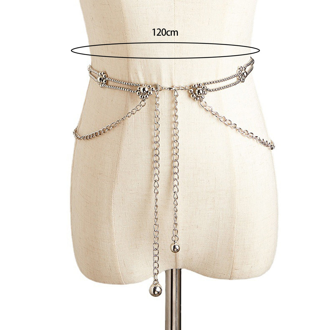 Women Waist Chain Tassel Chain Layered Solid Color Adjustable Decorate Flower Shape Elegant Skirt Lady Waist Strap for Image 6