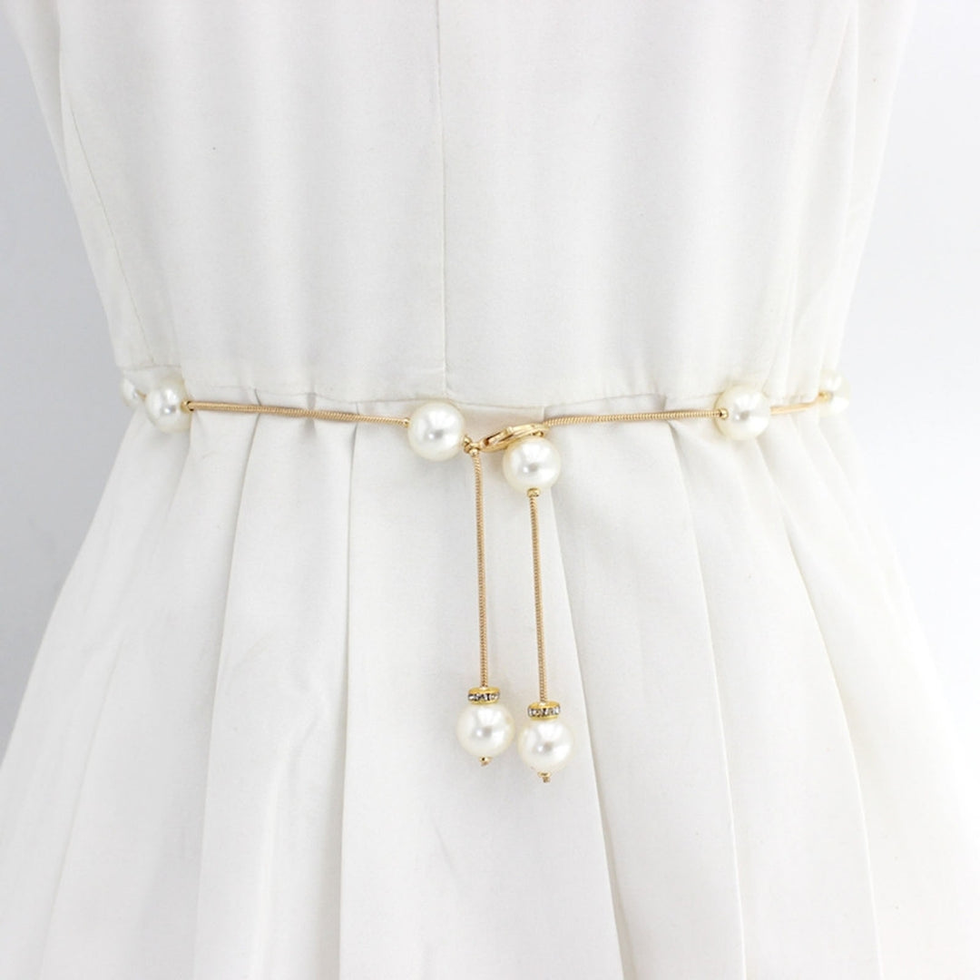 Adjustable Fitted Long Delicate Waist Chain Elegant Acrylic Pearl Women Thin Belt Clothes Ornament Image 1