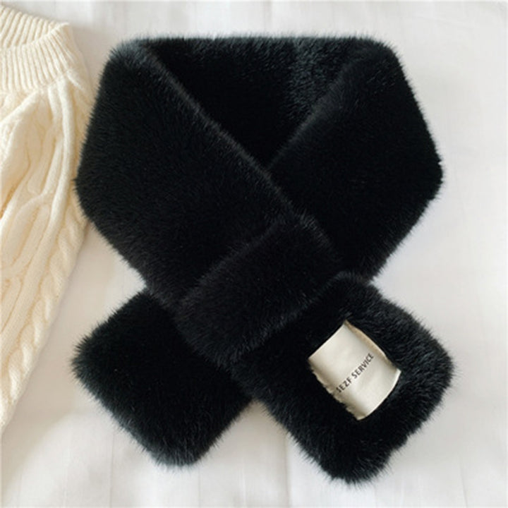 Women Scarf Cross Solid Color Plush Furry Imitation Rabbit faux Faux Collar Thicken Warm Ladies Scarf for Outdoor Image 8