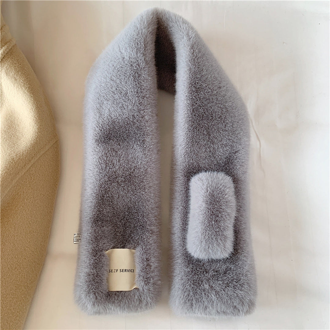 Women Scarf Cross Solid Color Plush Furry Imitation Rabbit faux Faux Collar Thicken Warm Ladies Scarf for Outdoor Image 9