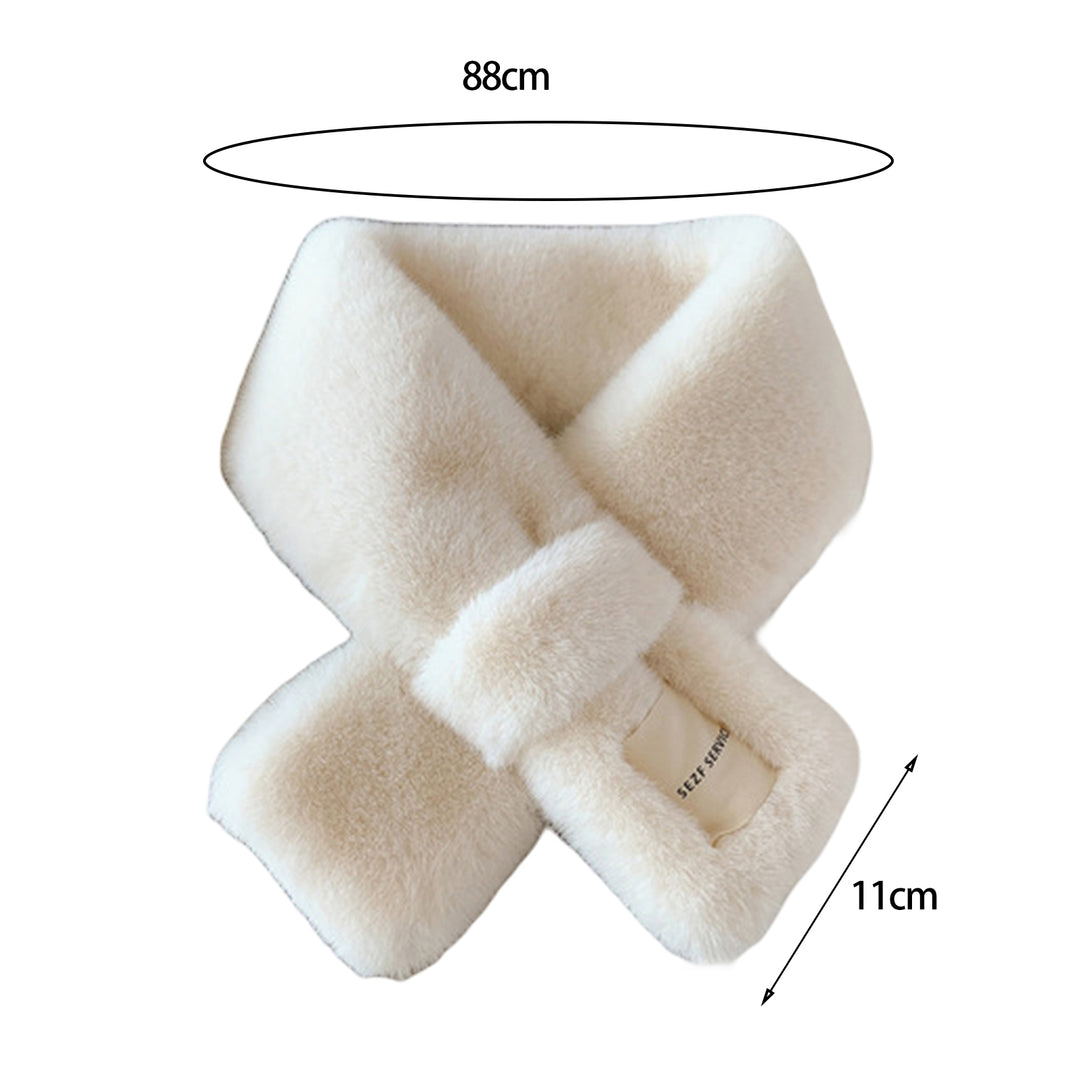 Women Scarf Cross Solid Color Plush Furry Imitation Rabbit faux Faux Collar Thicken Warm Ladies Scarf for Outdoor Image 10