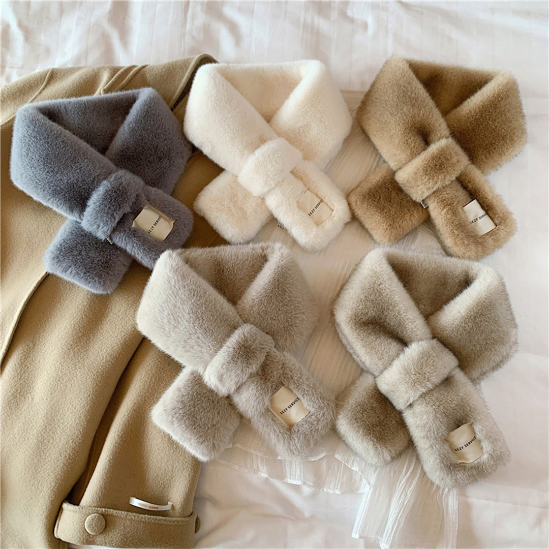 Women Scarf Cross Solid Color Plush Furry Imitation Rabbit faux Faux Collar Thicken Warm Ladies Scarf for Outdoor Image 11