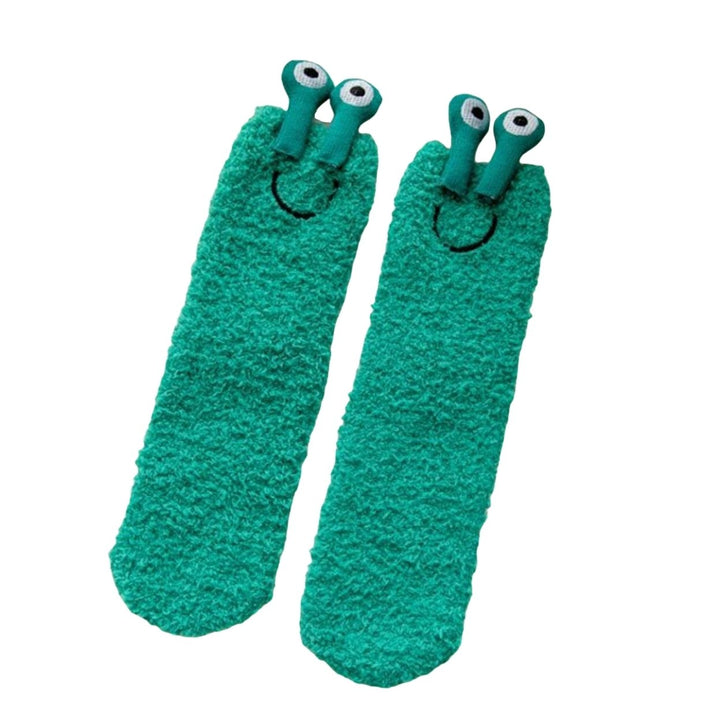 1 Pair Autumn Winter Women Floor Socks 3D Cartoon Frog Eyes Fluffy Plush Japanese Style Silicone Anti Skid Socks for Image 1