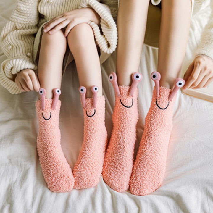 1 Pair Autumn Winter Women Floor Socks 3D Cartoon Frog Eyes Fluffy Plush Japanese Style Silicone Anti Skid Socks for Image 12