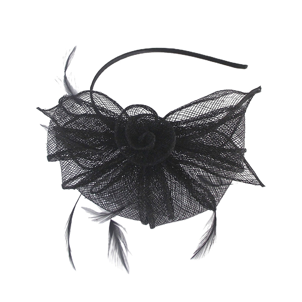 Party Fascinator Feather Flower Shape Bow-knot Solid Color Multi Layers Clothing Matching See-through Bridal Prom Image 2