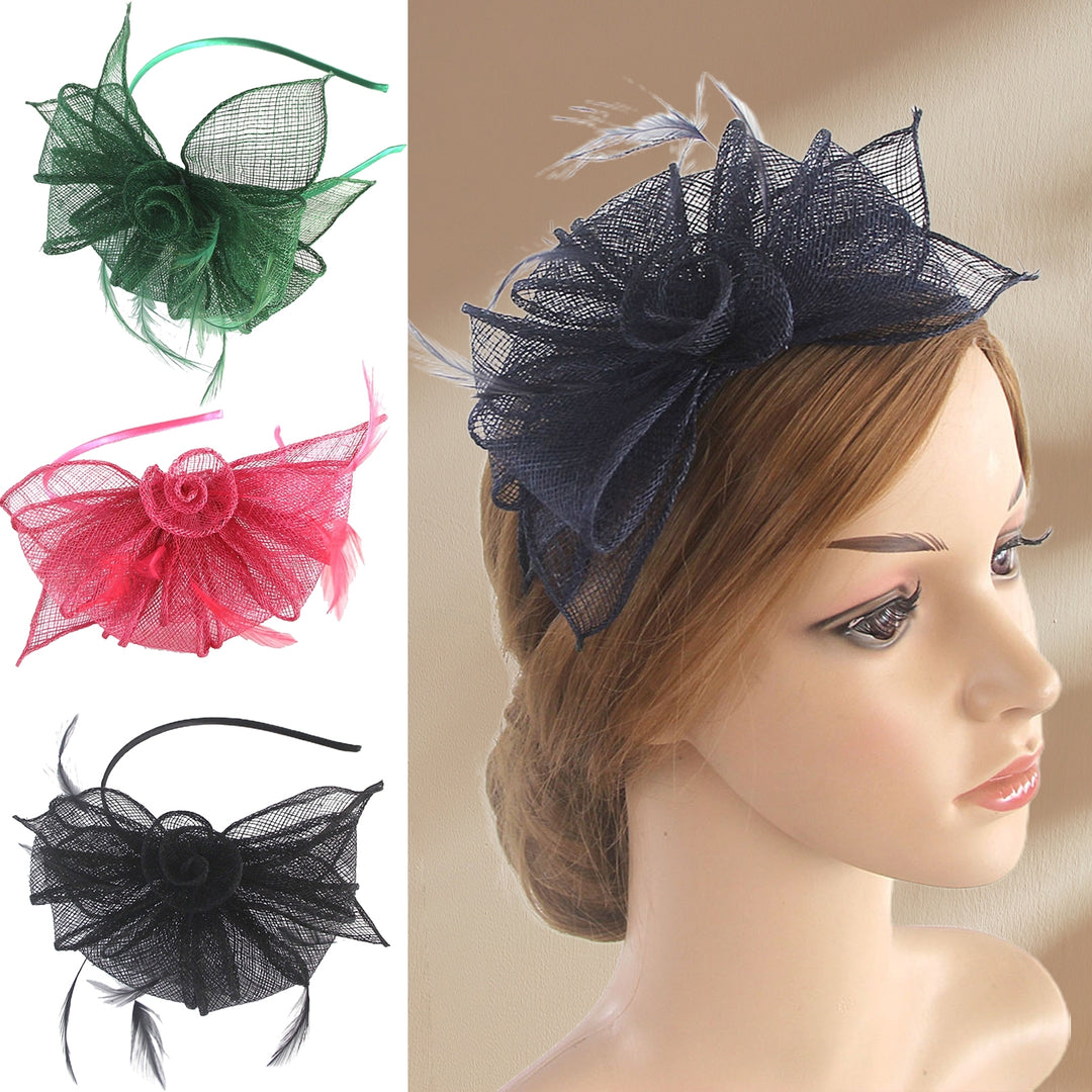 Party Fascinator Feather Flower Shape Bow-knot Solid Color Multi Layers Clothing Matching See-through Bridal Prom Image 8