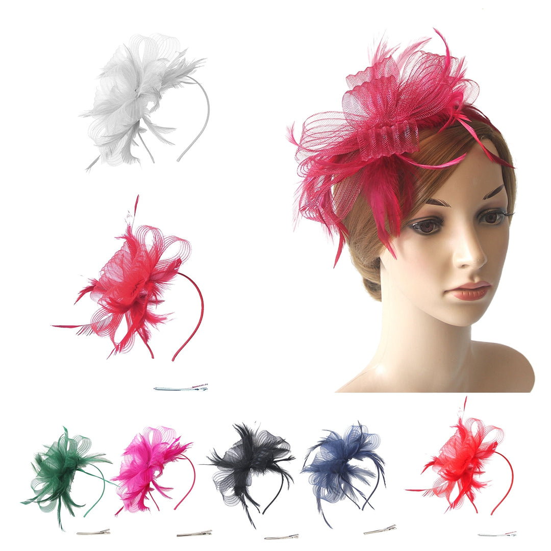 Party Fascinator Retro Feather Multi Layers Bow-knot Mesh Clothing Matching See-through Wave Bridal Prom Head Decor for Image 10
