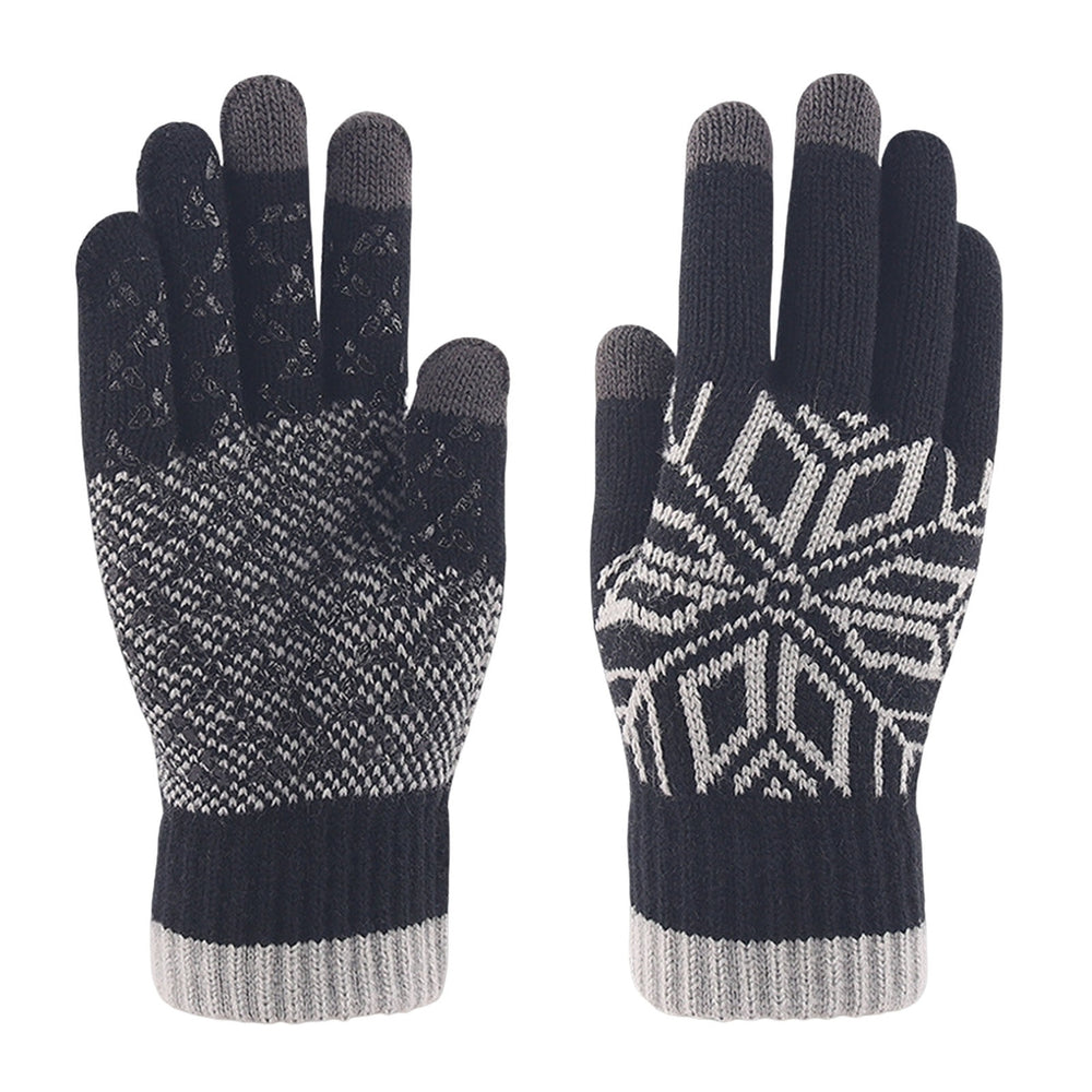 1 Pair Ridding Gloves Non-slip Touch Screen Full Fingers Snowflake Print Plush Keep Warm Elastic Thicken Winter Gloves Image 2