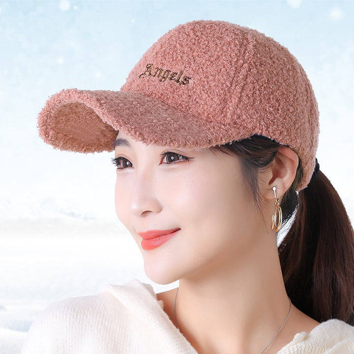 Adjustable Hook Loop Fasteners Extended Brim Baseball Cap Women Autumn Winter Artificial Lamb Wool Outdoor Hat Image 10