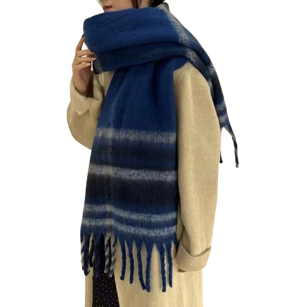 Women Winter Scarf Contrast Color Thicken Soft Tassel Lightweight Keep Warm Wide Elegant Winter Shawl for Daily Wear Image 3