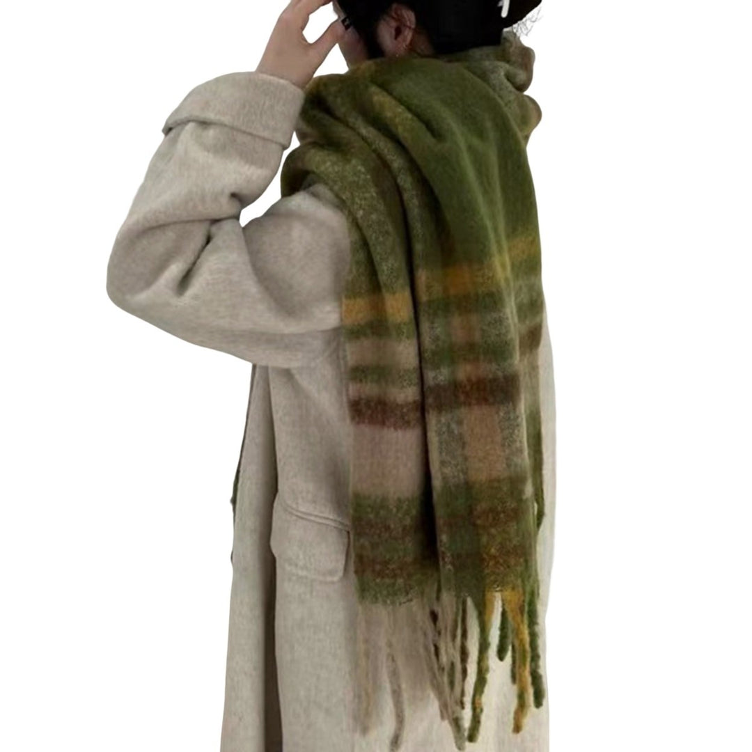 Women Winter Scarf Contrast Color Thicken Soft Tassel Lightweight Keep Warm Wide Elegant Winter Shawl for Daily Wear Image 1