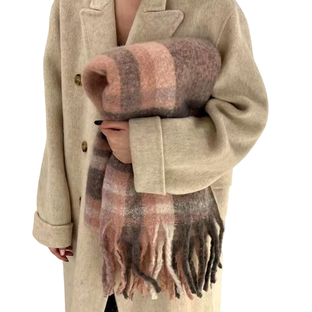 Women Winter Scarf Contrast Color Thicken Soft Tassel Lightweight Keep Warm Wide Elegant Winter Shawl for Daily Wear Image 6