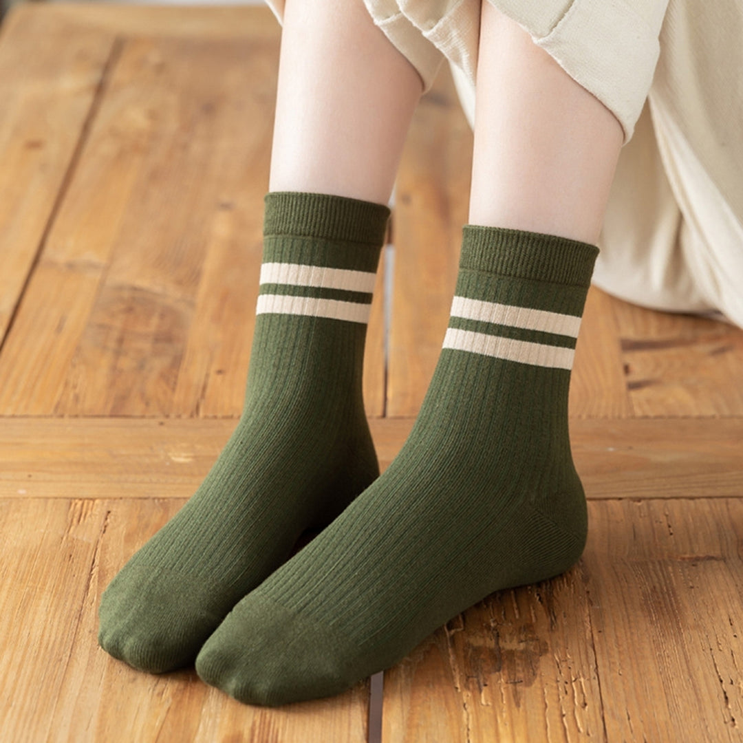 1 Pair Mid Tube Socks Wear-resistant Not Deformed Thicken Striped High Elasticity Cold-proof Anti-odor Anti-slip Winter Image 1