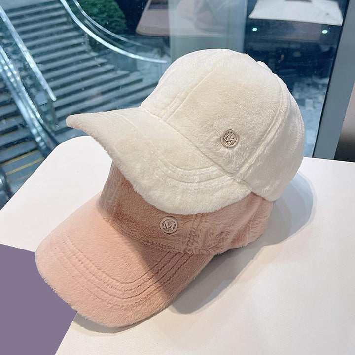 Peaked Cap Adjustable Fleece Solid Color Plush Long Brim Warm Washable Hip-hop Style Baseball Hat for Daily Wear Image 6