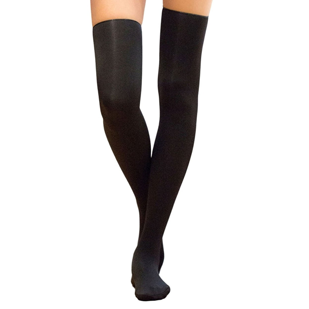 1 Pair Women Stockings Elastic Fleece High Elasticity Soft Floor Socks Warm Thick Solid Color Winter Long Socks for Image 1