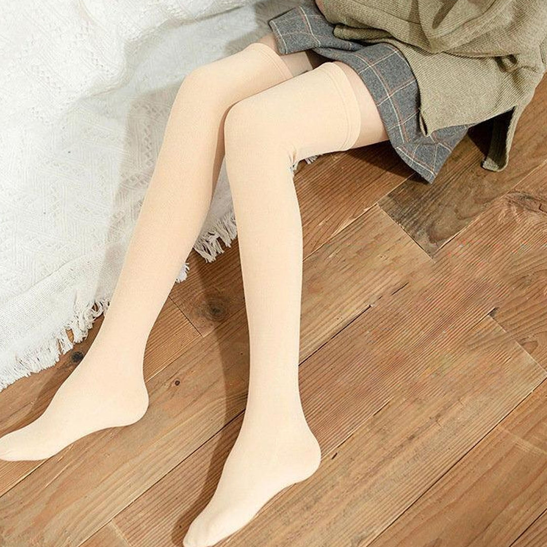 1 Pair Women Stockings Elastic Fleece High Elasticity Soft Floor Socks Warm Thick Solid Color Winter Long Socks for Image 6