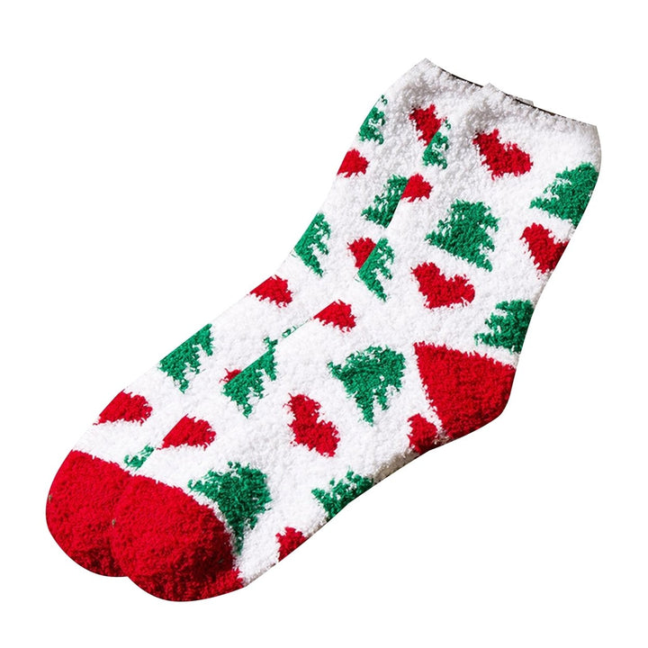 1 Pair Christmas Socks Santa Claus Striped Deer Heart Couple Socks Winter Thicken Plush Middle Tube Socks for Dating Image 1