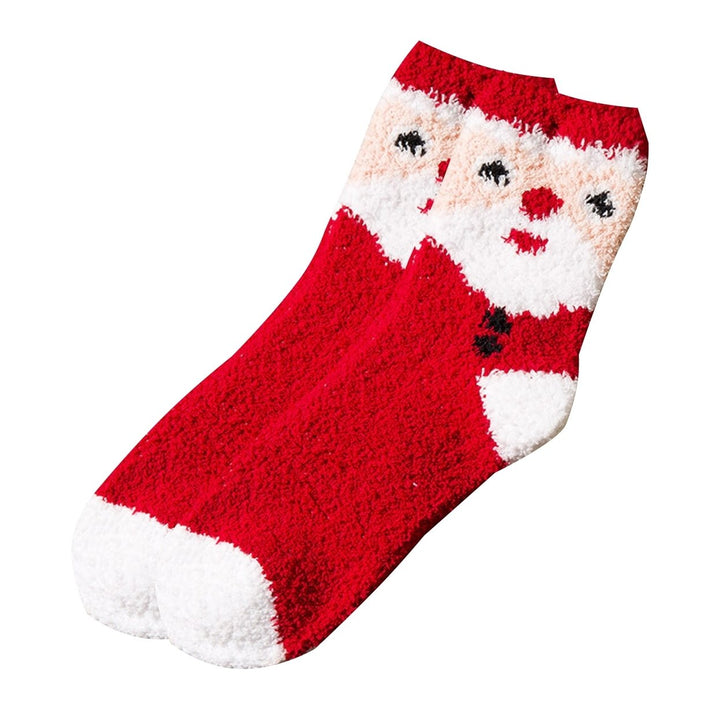 1 Pair Christmas Socks Santa Claus Striped Deer Heart Couple Socks Winter Thicken Plush Middle Tube Socks for Dating Image 1