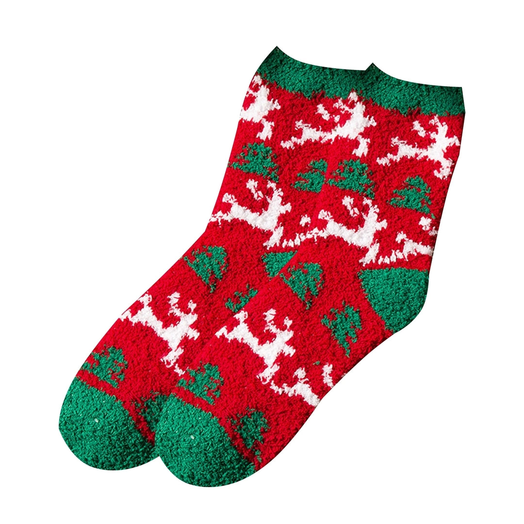 1 Pair Christmas Socks Santa Claus Striped Deer Heart Couple Socks Winter Thicken Plush Middle Tube Socks for Dating Image 4