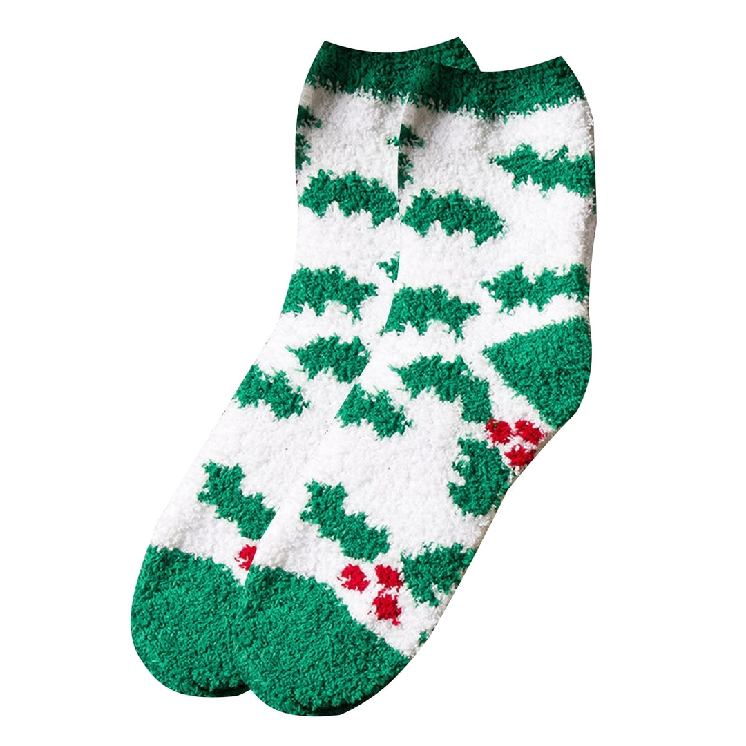 1 Pair Christmas Socks Santa Claus Striped Deer Heart Couple Socks Winter Thicken Plush Middle Tube Socks for Dating Image 6