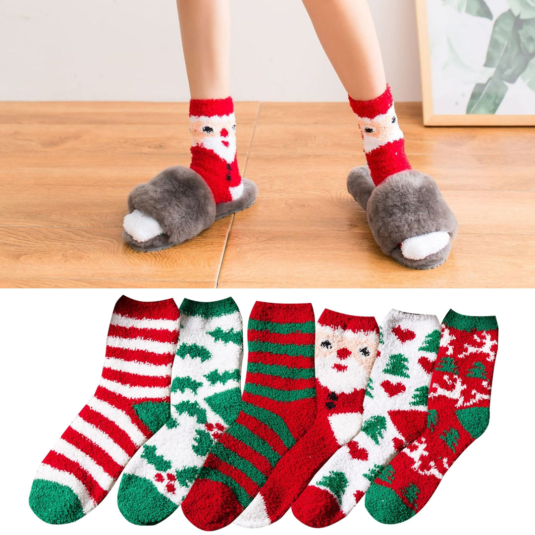 1 Pair Christmas Socks Santa Claus Striped Deer Heart Couple Socks Winter Thicken Plush Middle Tube Socks for Dating Image 8