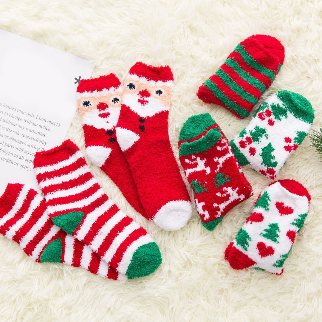 1 Pair Christmas Socks Santa Claus Striped Deer Heart Couple Socks Winter Thicken Plush Middle Tube Socks for Dating Image 9